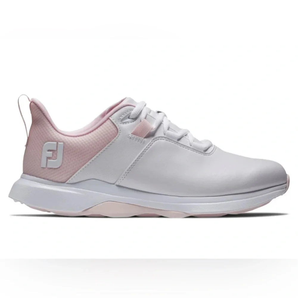 FOOTJOY WOMEN'S PROLITE SPIKELESS LACED GOLF SHOES - WHITE/PINK - Picture 3 of 9